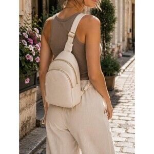 White Vegan Leather Crossbody Sling Bag Gold Zippers Lightweight Chic Festival